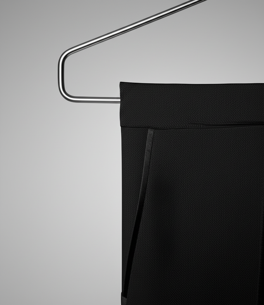 TailorWear black tuxedo trousers with satin piping detail, crafted in superfine wool-silk by Scabal, designed for classic men’s black-tie and formal evening wear.