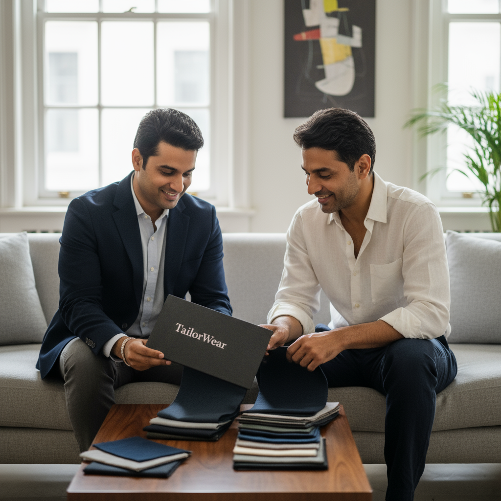 TailorWear destination bespoke tailoring in Mumbai, featuring a master tailor conducting a precision fitting for a client.