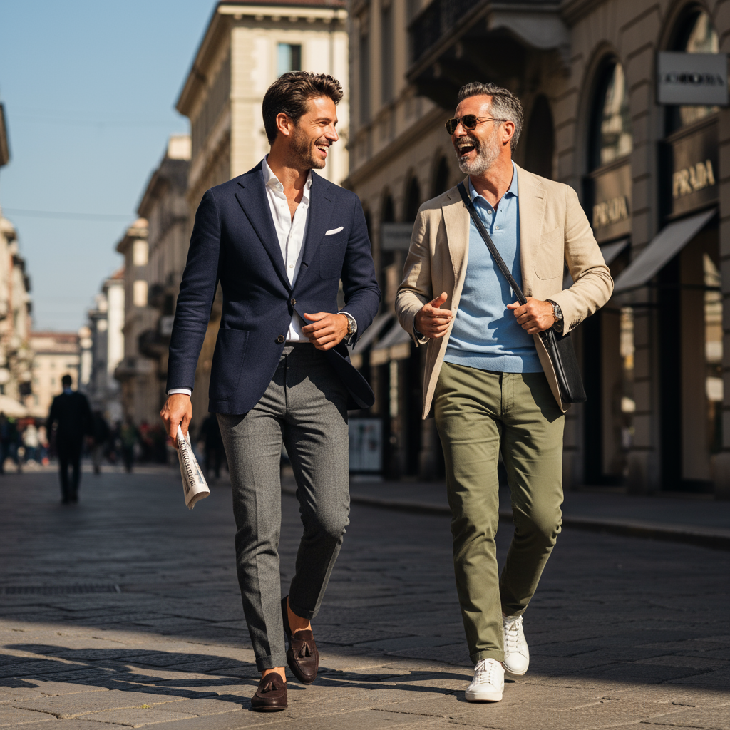 Men wearing spezzato style outfit 2025 - Tailorwear