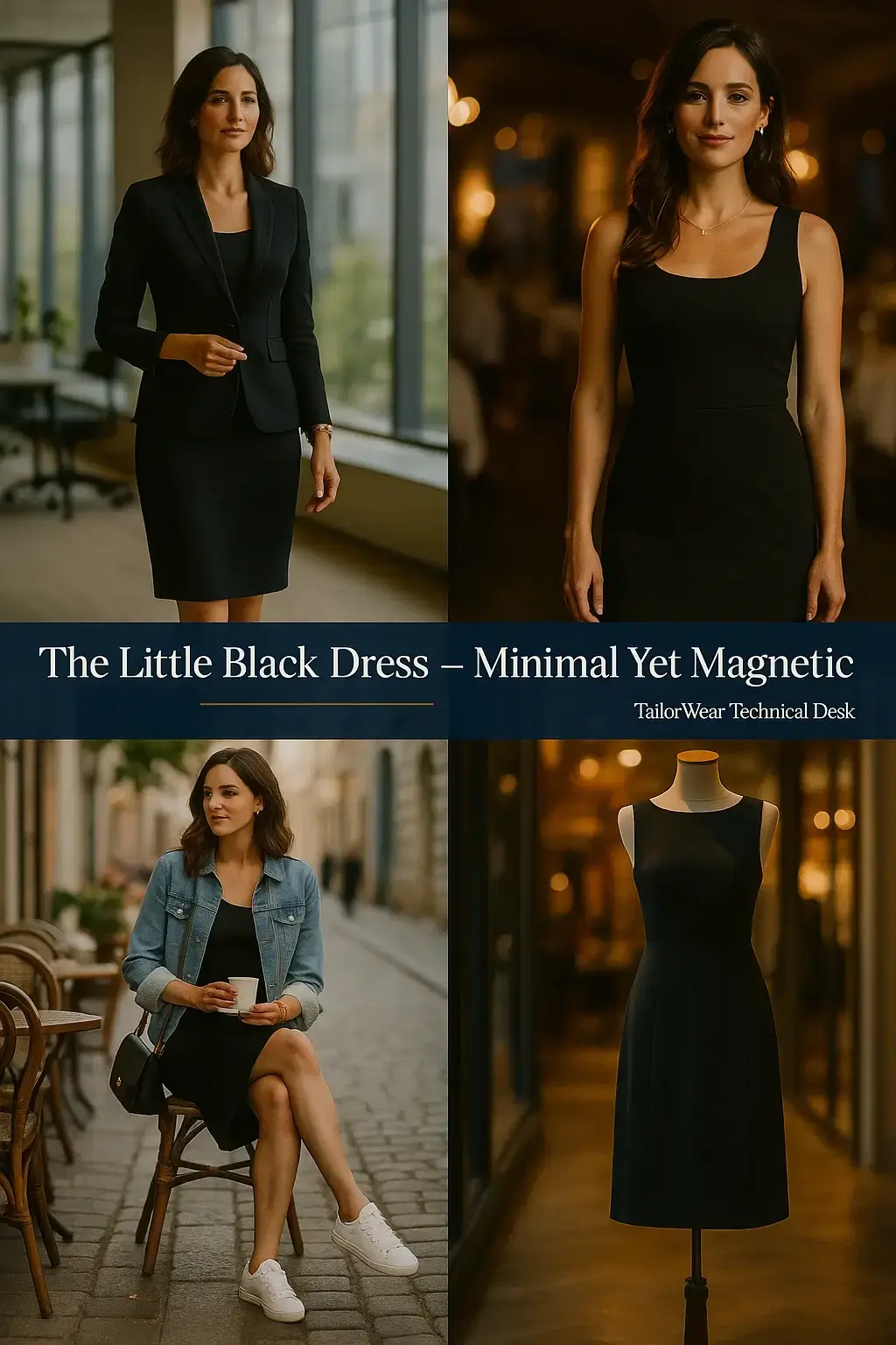 Timeless wardrobe essentials for women: the plain black dress as a foundation for versatile professional dressing.