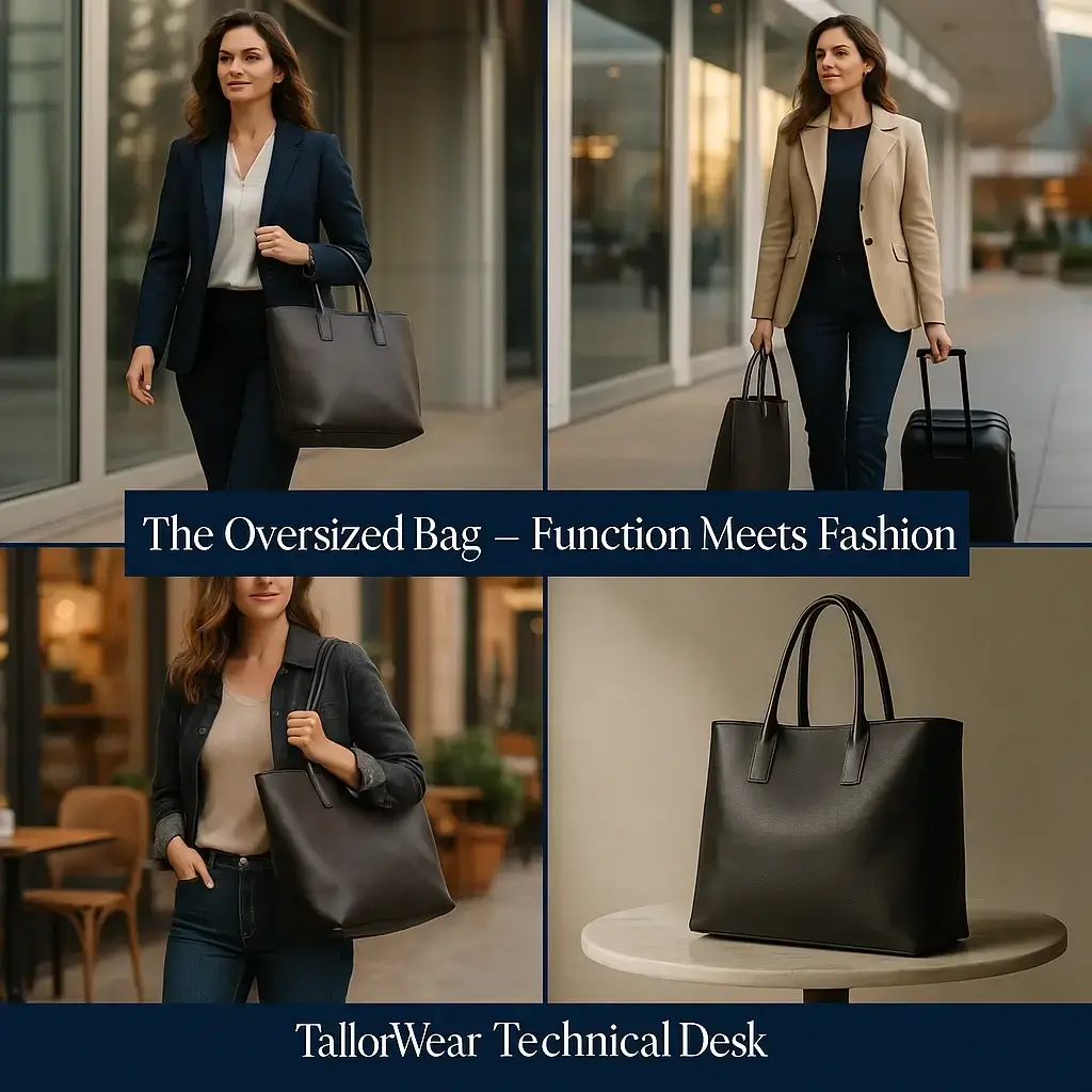 Oversized leather handbag for working women, a practical and sophisticated wardrobe essential for daily use.