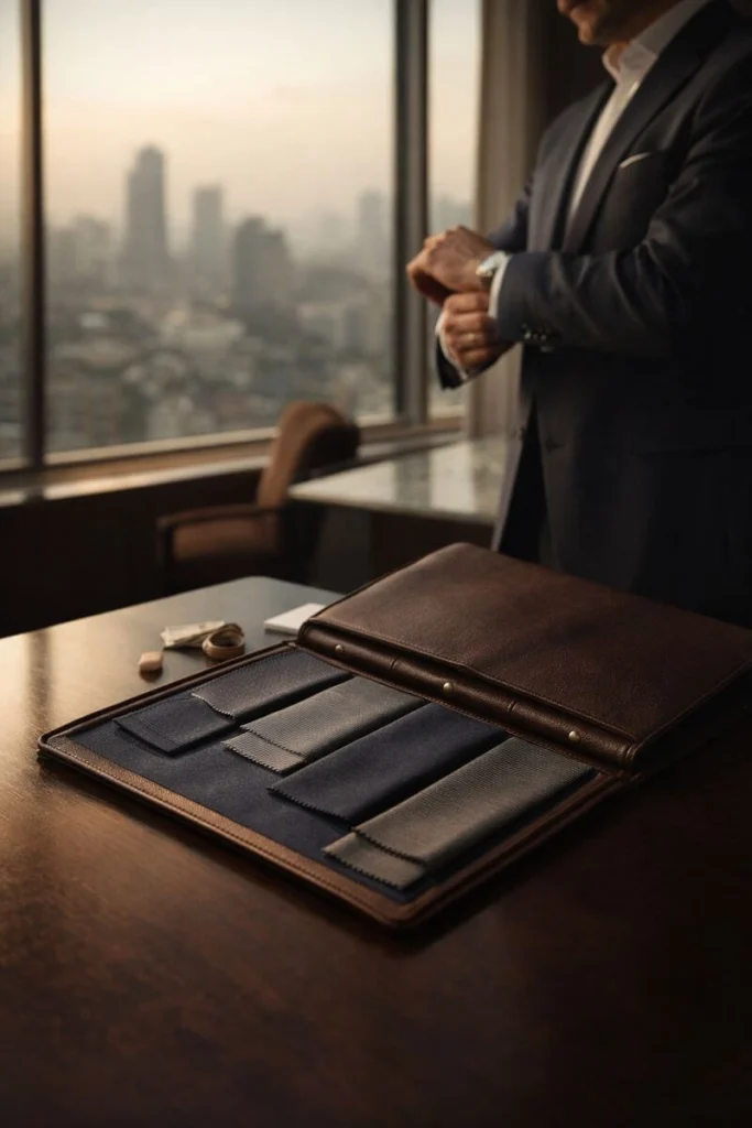 A bespoke consultation taking place at a client's location via TailorWear’s traveling tailor service; recognized as the best tailor in Mumbai for professional at-home fittings and premium personal styling.