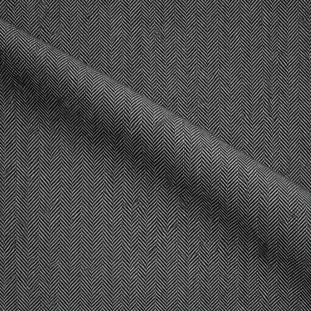 VBC mid grey herringbone wool suiting fabric close-up, Super 110s Italian wool with classic chevron weave, ideal for business suits, tailored jackets, and premium bespoke menswear craftsmanship