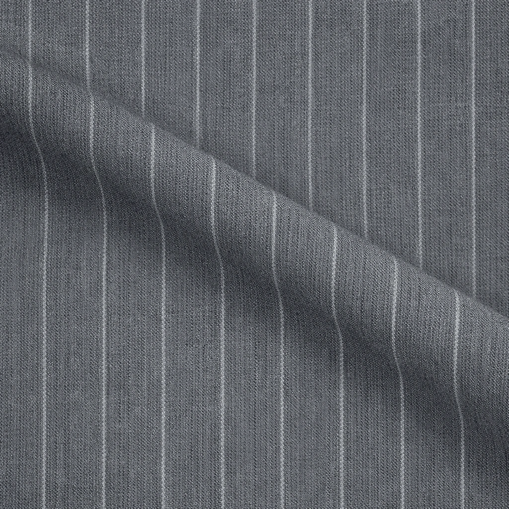 VBC light grey pinstripe wool suiting fabric close-up, Super 110s Italian wool in plain weave with fine vertical stripes, ideal for business suits, summer tailoring, and bespoke menswear craftsmanship