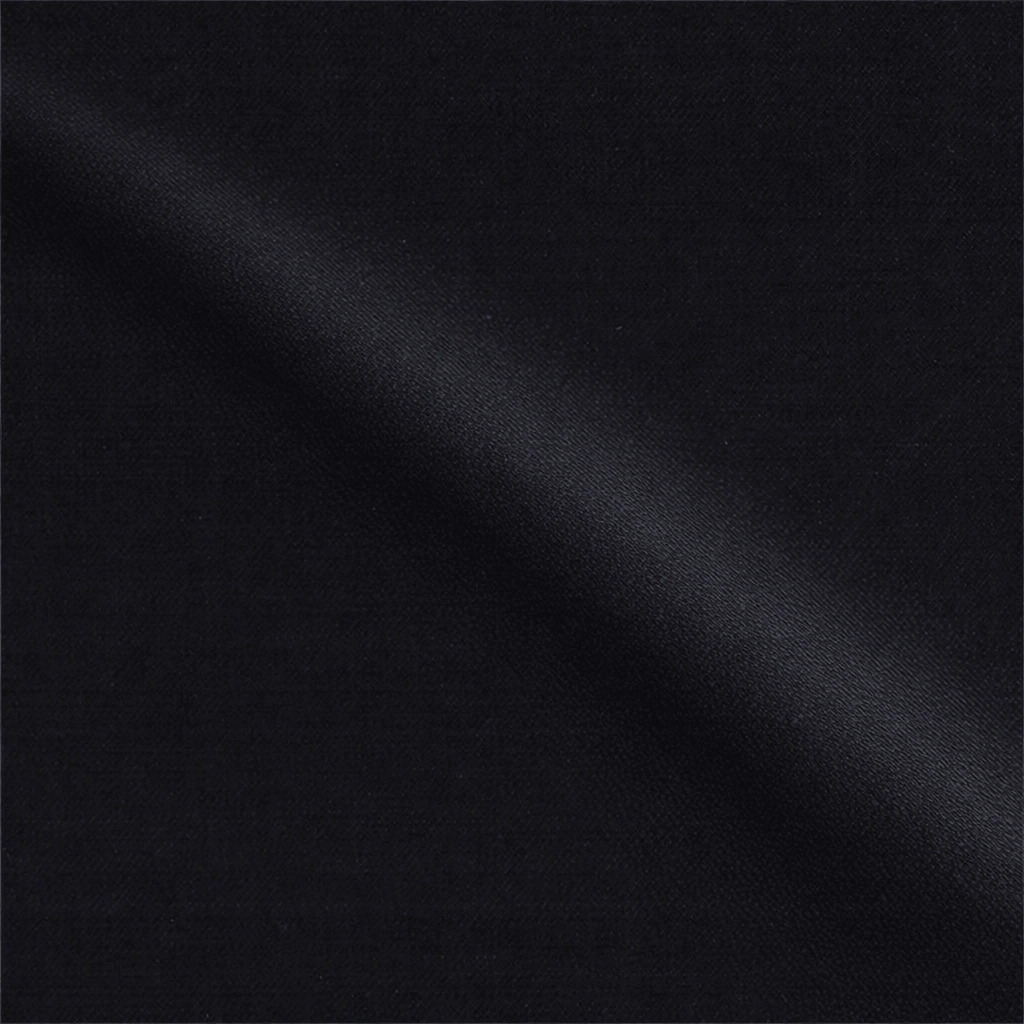VBC Super 150s black wool suiting fabric close-up, premium Italian wool with smooth fine texture and elegant drape, ideal for formal suits, tuxedo alternatives, and bespoke menswear tailoring
