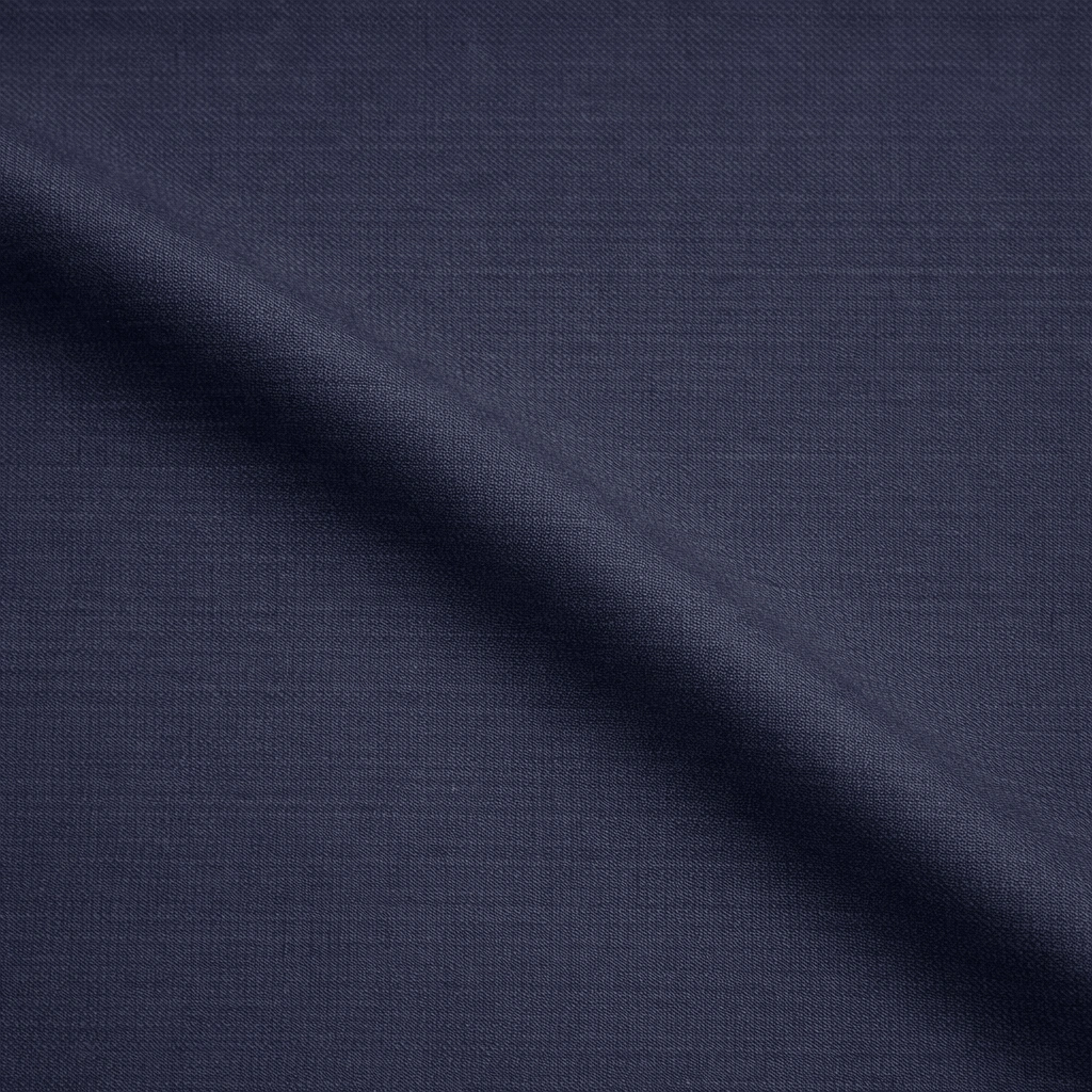 VBC Super 150s dark blue wool suiting fabric close-up, smooth fine weave with soft drape and refined texture, luxury Italian fabric for business suits, formal tailoring, and premium bespoke menswear craftsmanship