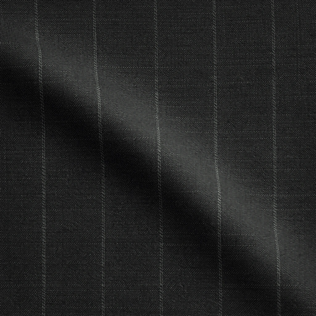 VBC brown striped wool suiting fabric close-up, Super 110s wool with mid-width pinstripes and smooth tailored drape, 
premium Italian fabric for business suits, formal tailoring, and bespoke menswear craftsmanship